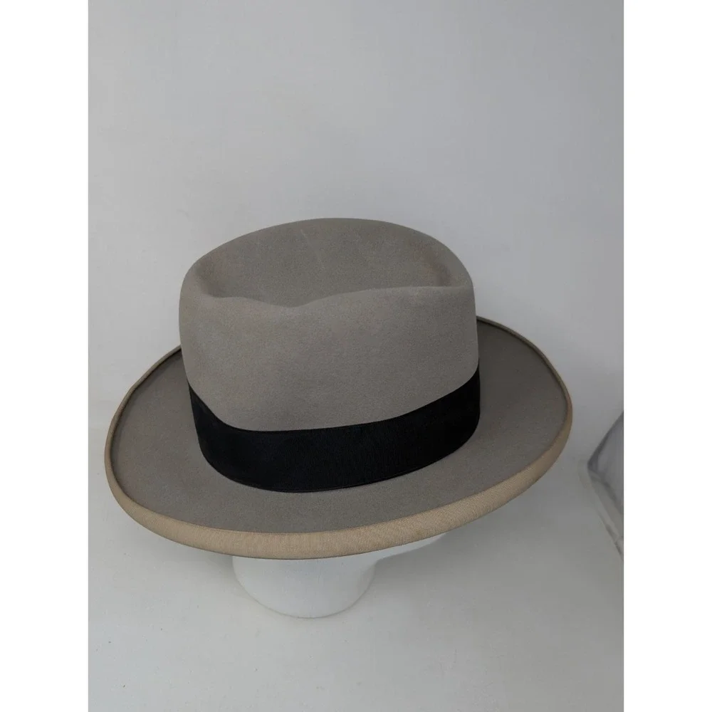 Vintage Stetson Royal DeLux Gray Felt Hat Men's Size 7 Homburg 1940s 1950s